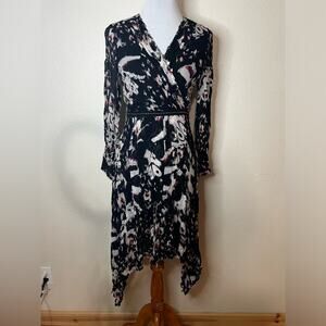 Allsaints Lizia Wing Abstract Floral Chiffon Shark Bite Hem Midi Dress Studded 2